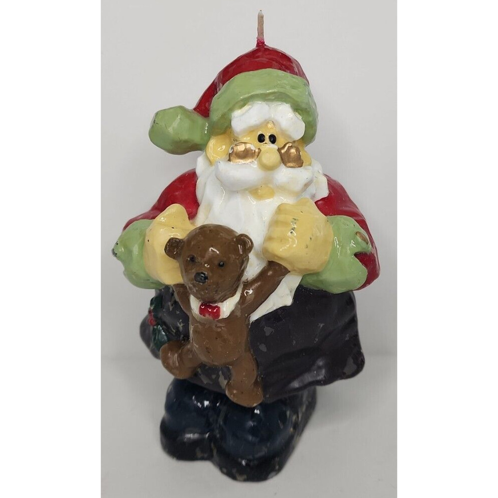 Vintage Santa with Teddy Bear Christmas Candle 5"‎ SKU H124